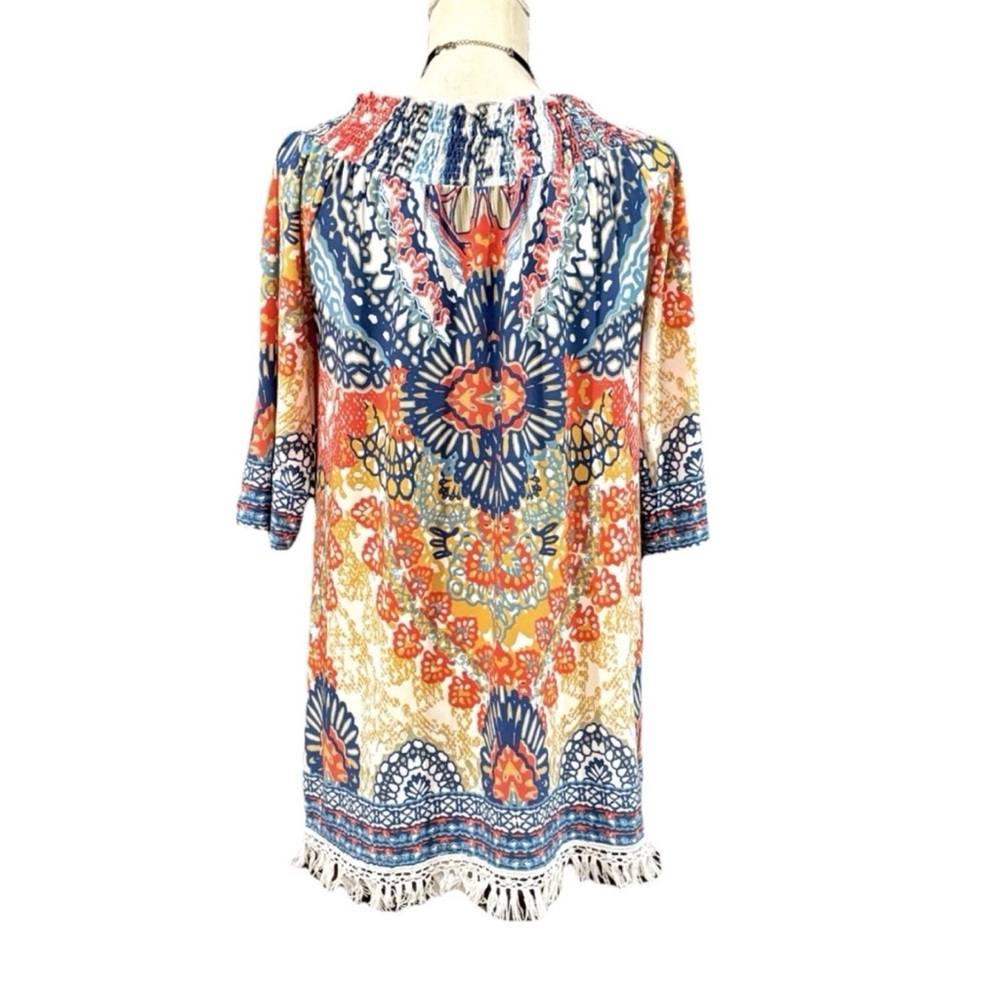 CALESSA BOHO TOP S/M RETRO FRINGE HIPPIE FESTIVAL COACHELLA DOPAMINE COVER UP - Picture 6 of 8